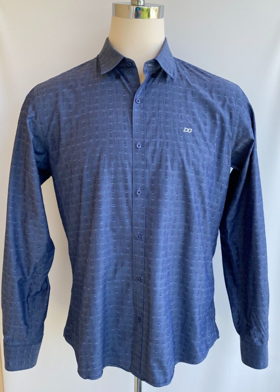 Dolce&Gabbana Monogram Vintage Men’s Blue Paisley Shirt, Size S